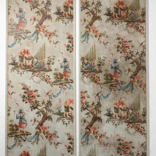 Antique French Chinoiserie Canvas Panels