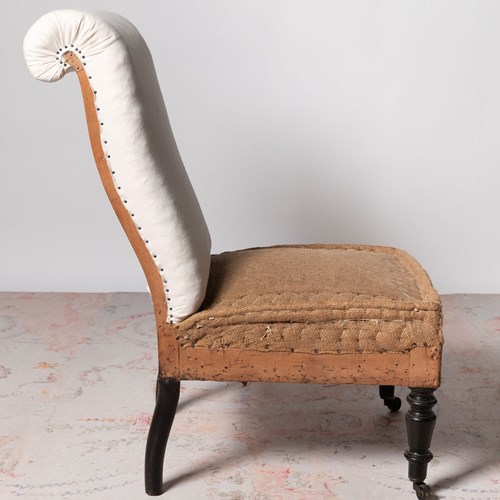 Napoleon III French Scroll Back Slipper Chair