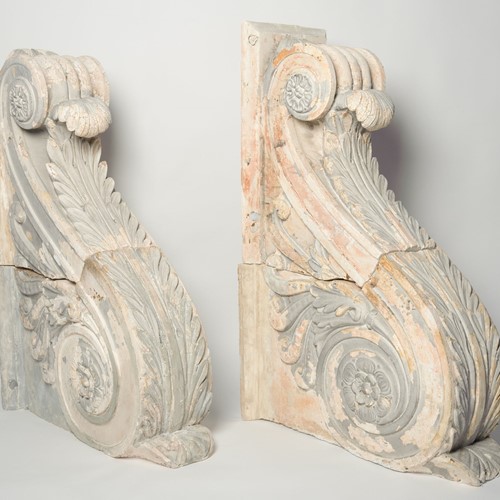 18Th Century Pair Of Huge French Plaster Corbels