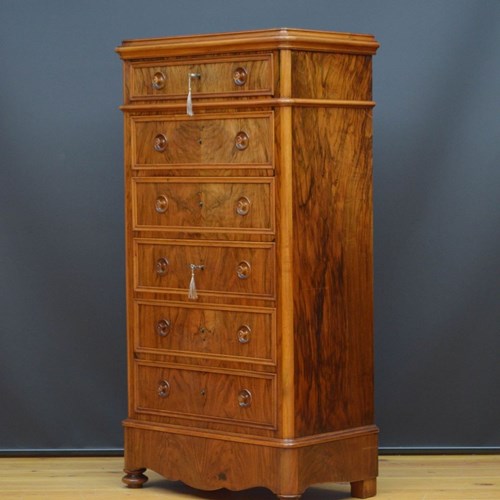Tall 19Th Century Walnut Chest Of Drawers
