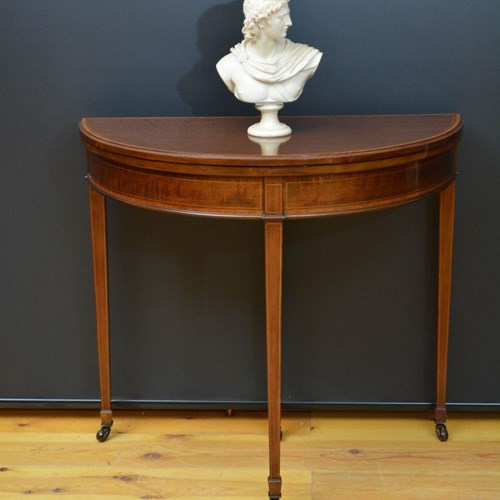 Edwardian Mahogany Demi Lune Hall Table / Card Table