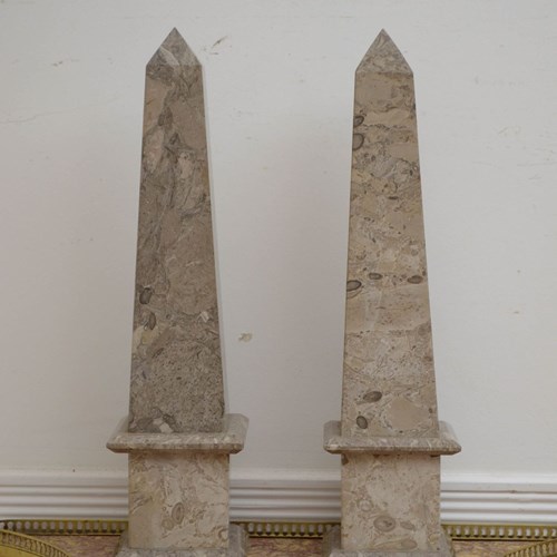 Pair Of Fossilised Marble Obelisks H56cm