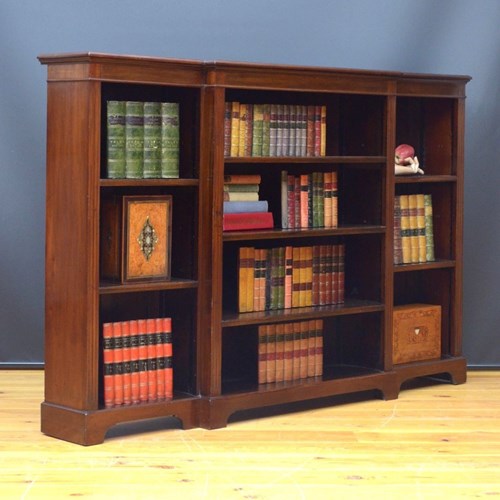Long Edwardian Mahogany Open Bookcase