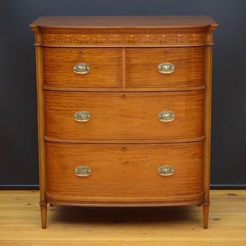 Finest Quality Sheraton Revival Satinwood Chest Of Drawers