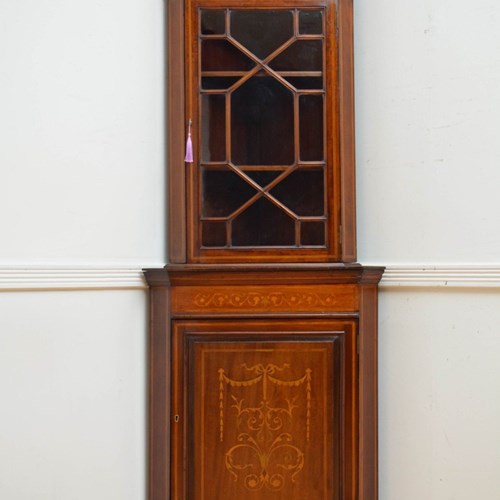 Edwardian Floor Standing Inlaid Corner Cupboard