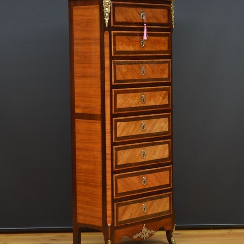 French Tall And Slim Chest Of Drawers In Tulipwood