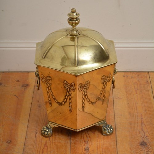 Edwardian Brass Coal Bin Plant Pot Planter