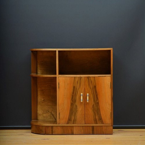 Low Art Deco Figured Walnut Cabinet / TV Stand