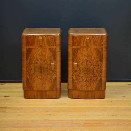 Pair Of Art Deco Bedside Cabinets In Walnut