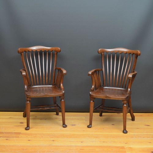 Pair Of Late Victorian Elbow Chairs / Office Chairs