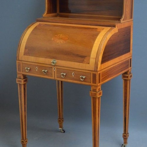 Sheraton Revival Rosewood Cylinder Bureau - Writing Table