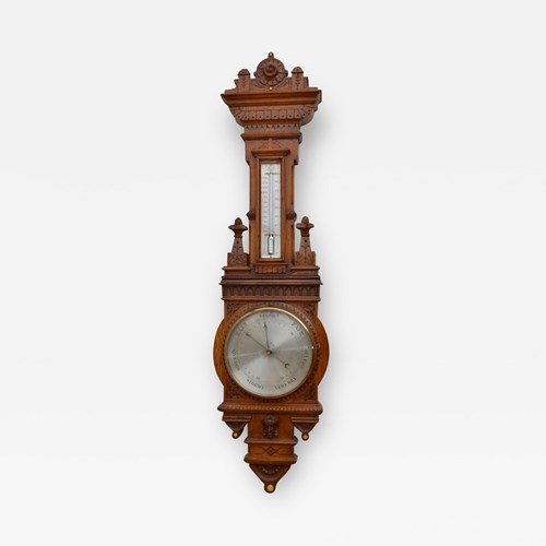 Victorian Aneroid Barometer - Oak Barometer