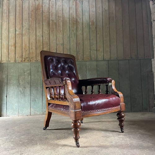 C19th Oak And Leather Library Chair