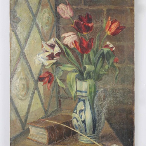 Oil On Canvas - Tulips In A Vase