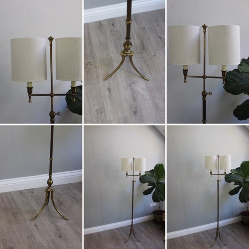 Elegant Twin Branch Three Foot Country House Brass Floor Lamp