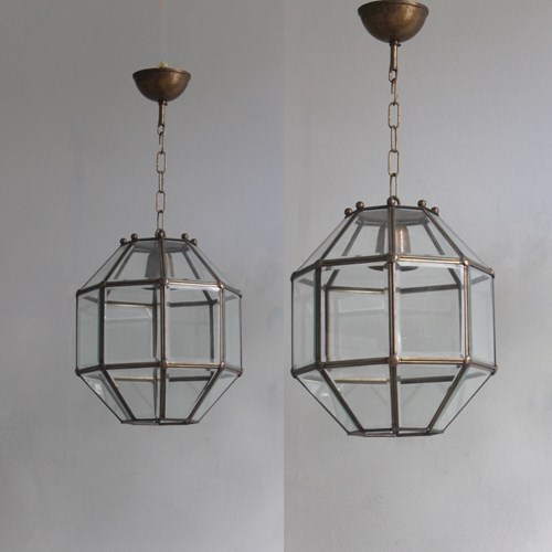 Pair Of Mid Century Italian Glass Panel Lanterns