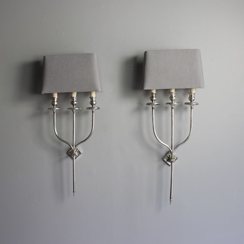 Two Smart Pairs Of Silver Plate Wall Sconces