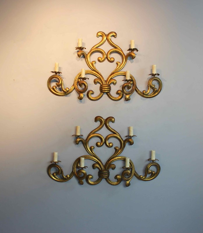 Substantial Pair Of Gilded Metal Six Branch Wall Lights-norfolk-decorative-antiques-img-2368-main-638072196787210285.jpg