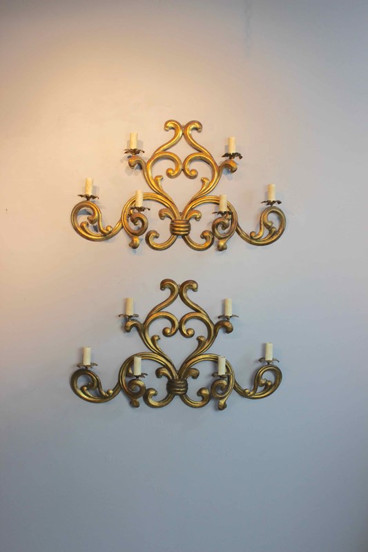 Substantial Pair Of Gilded Metal Six Branch Wall Lights-norfolk-decorative-antiques-img-2370-main-638072197424983391.jpg