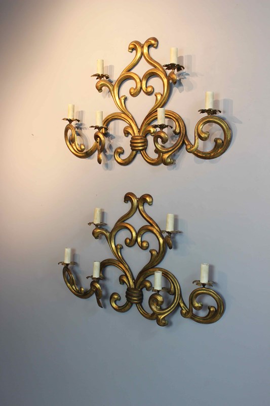 Substantial Pair Of Gilded Metal Six Branch Wall Lights-norfolk-decorative-antiques-img-2372-main-638072197183225180.jpg