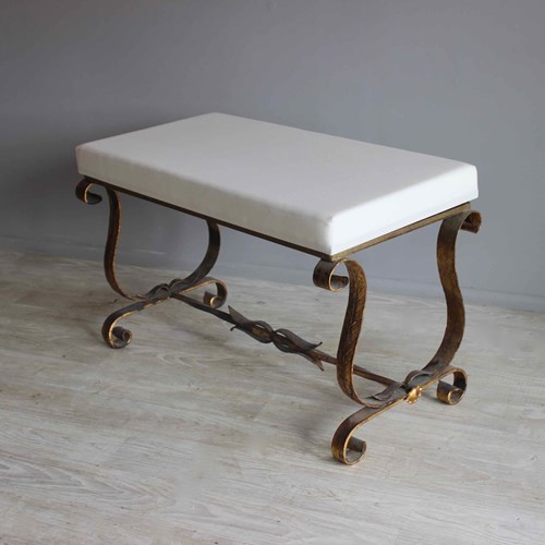 Spanish Larger Gilt Metal End Of Bed Stool