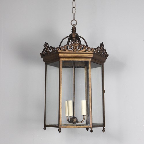 Six Sided Late 19Th C Italian Hall Lantern Formerly For Gas