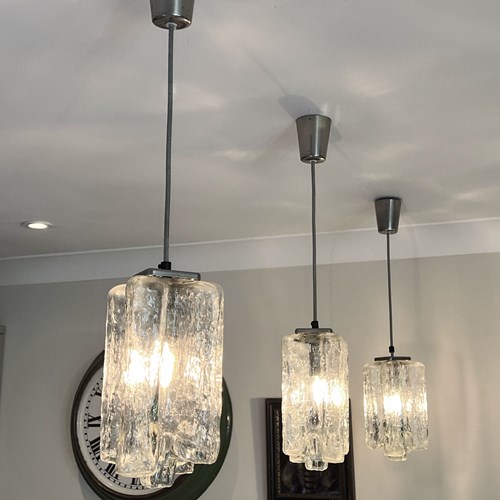 Set Of 3 Mid Century Glass Pendants