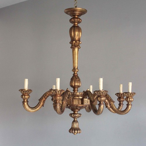 Grand Scale Mellow Giltwood Antique Chandelier