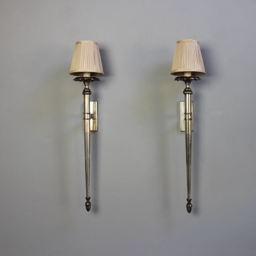 Pair Silver Gilt Elegant French Torchere Wall Lights