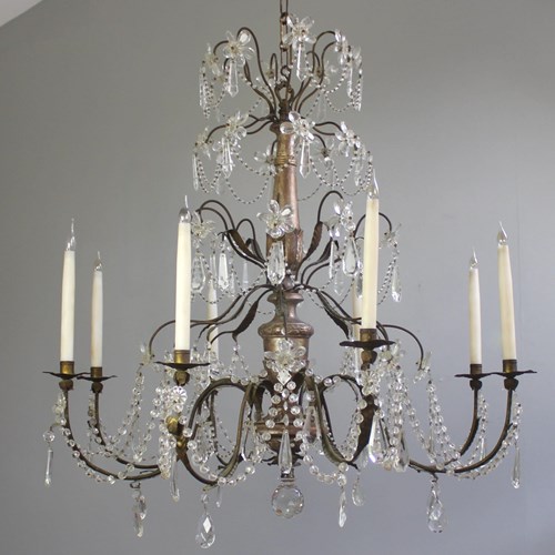 Giltwood And Cut Glass Italian Genoese Style Antique Chandelier