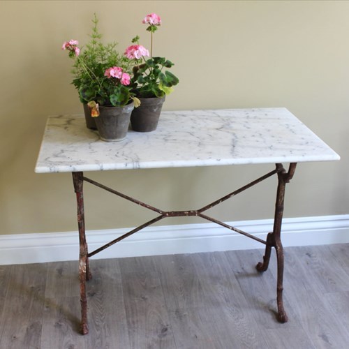 French 19Th Marble Topped Garden Room Table With Lion Paw Feet