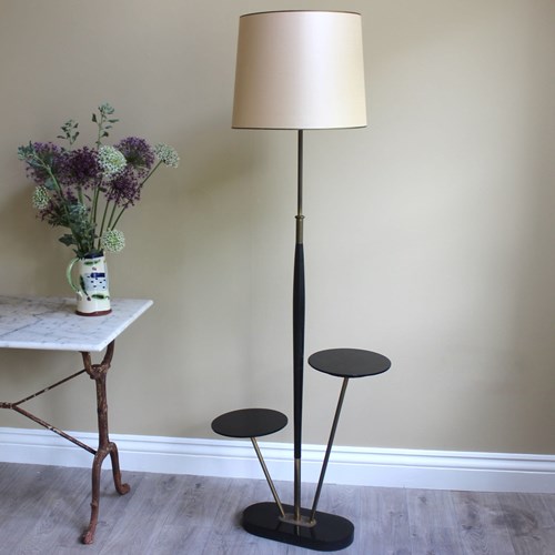 Super Smart  Ebonised And Vitrolite Glass Floor Lamp - Twin  Shelves 