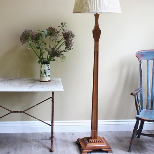 Elegant Heals Style Carved Hardwood Floor Lamp With Lovely Patina