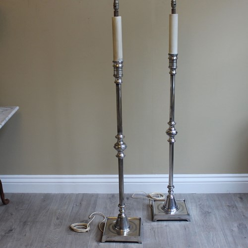 Fabulous Pair Of Nickel Plated Circa 1960 Floor Lamps
