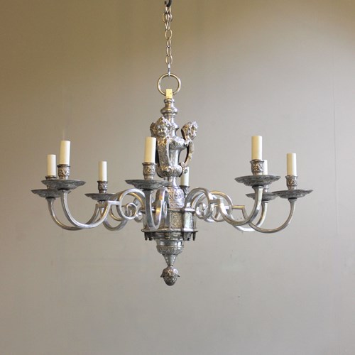 Elegant  Wide Armed  Short Drop  Silvered Bronze Chandelier 