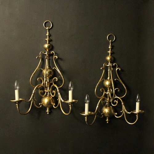 English Large Pair Of Brass Wall Lights