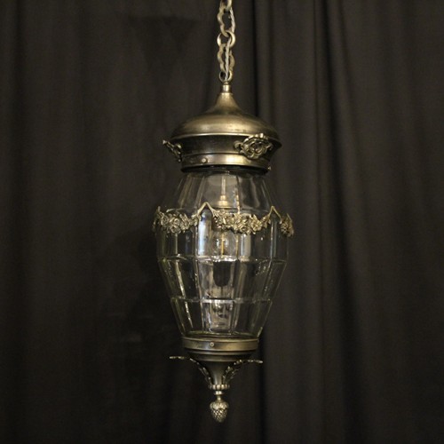 French Silver Gilded Glass Antique Lantern