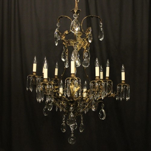 French Gilded Bronze & Crystal Antique Chandelier