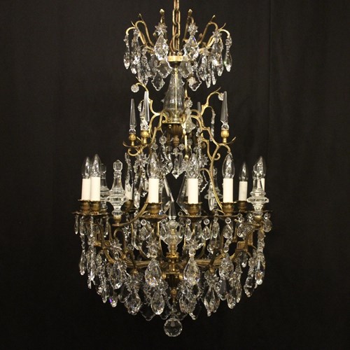 French Bronze & Crystal 12 Light Chandelier