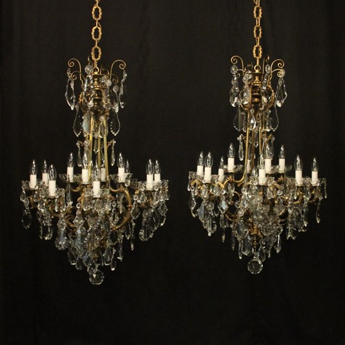 French Pair Of Gilded Bronze Antique Chandeliers