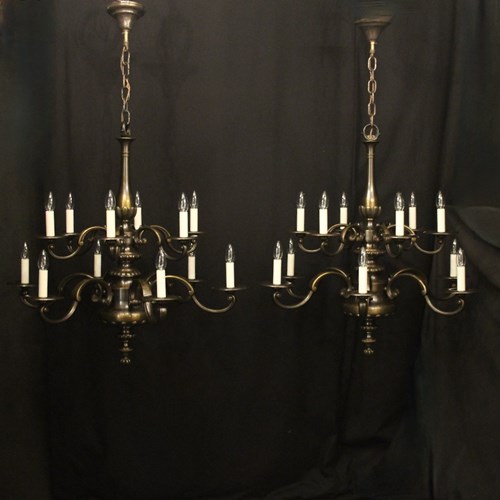 French Pair Bronze 12 Light Antique Chandeliers