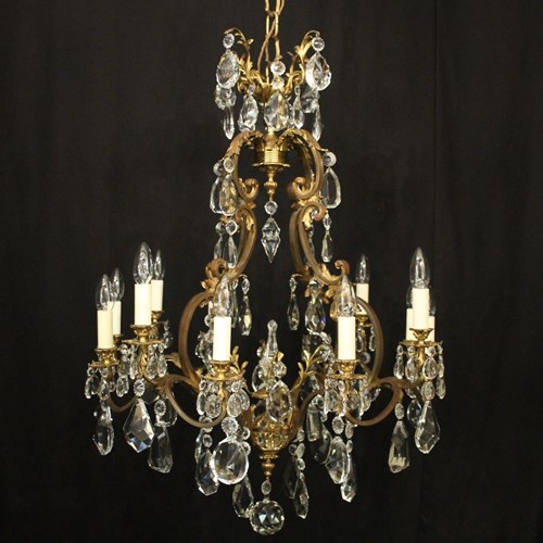 French Bronze 12 Light Antique Chandelier
