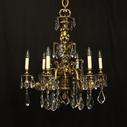 French Gilded Bronze 6 Light Antique Chandelier