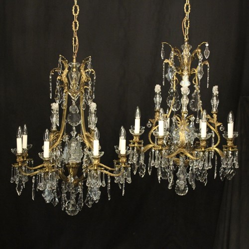 French Pair Of Gilded Bronze Antique Chandeliers