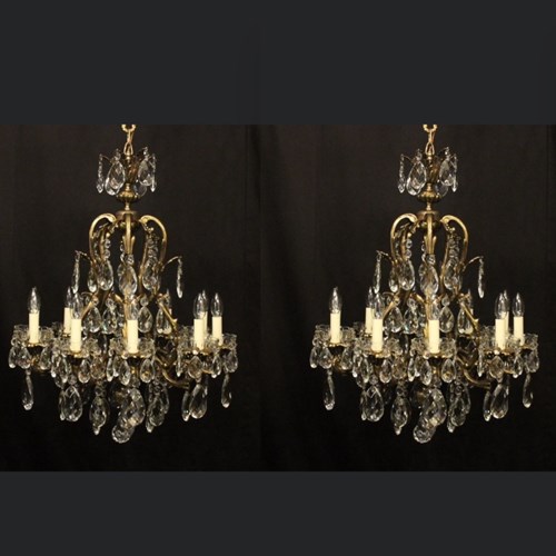French Pair Bronze 10 Light Antique Chandeliers