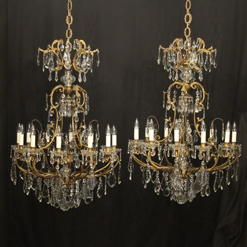 French Pair Gilded Bronze Antique Chandeliers