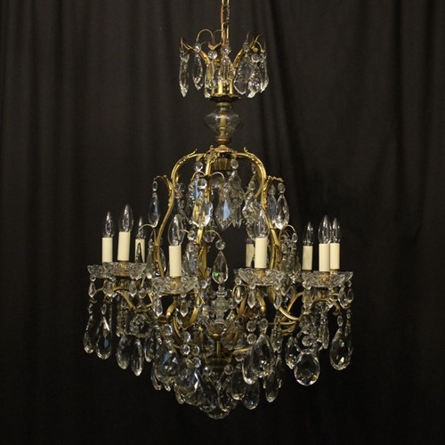 French Gilded Bronze & Crystal Antique Chandelier