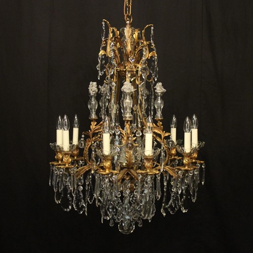 French Gilded Bronze 11 Light Antique Chandelier