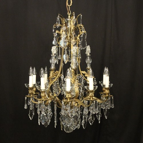 French Gilded Bronze 11 Light Antique Chandelier