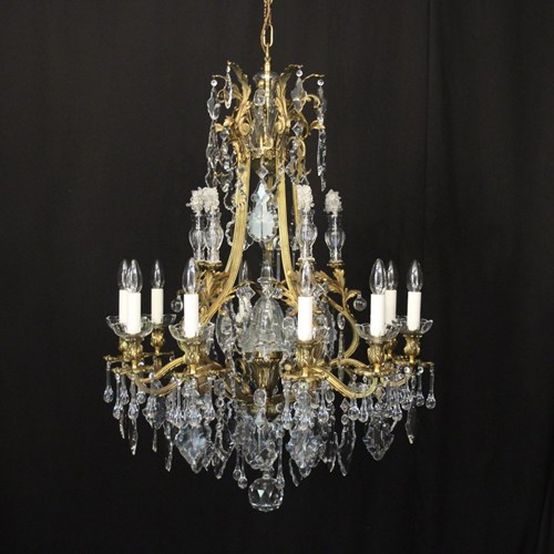 French Gilded Bronze 11 Light Antique Chandelier